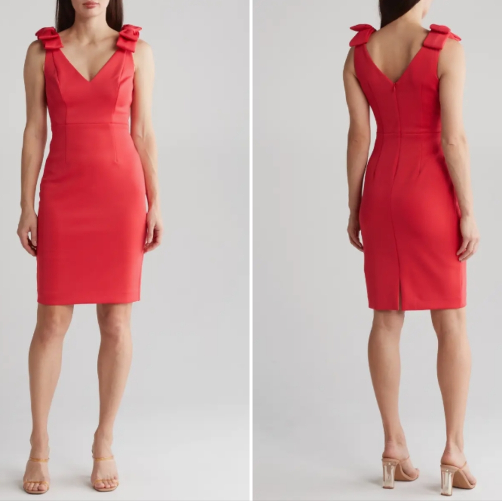 Eliza J Bow Shoulder Crepe Sheath Cherry Red Cocktail Dress